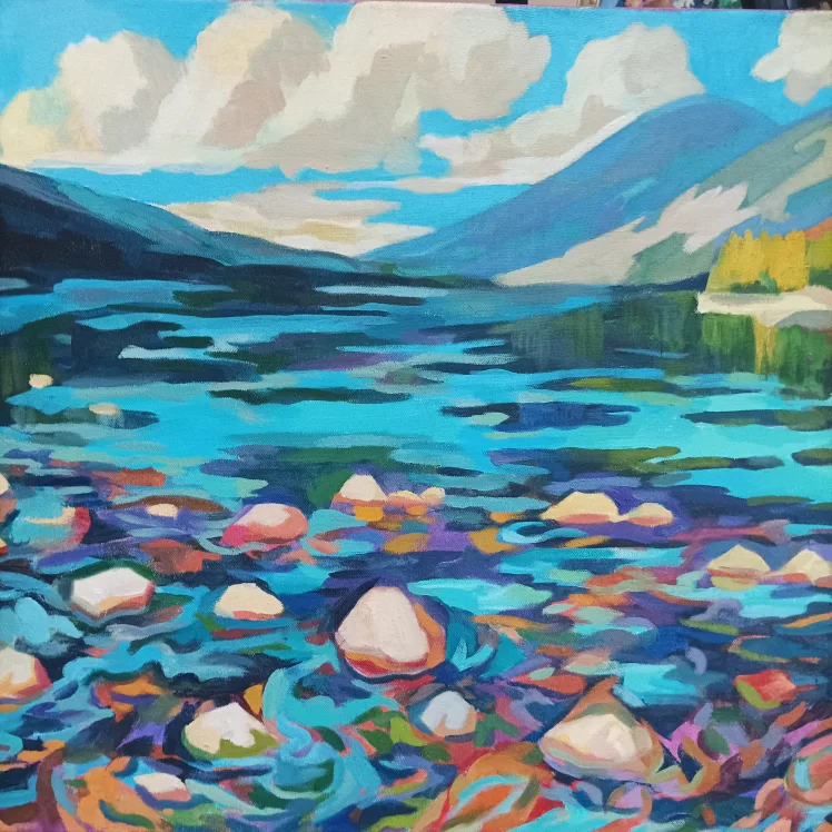 Original Acrylic Painting - Lake and Mountains image indicator(3)
