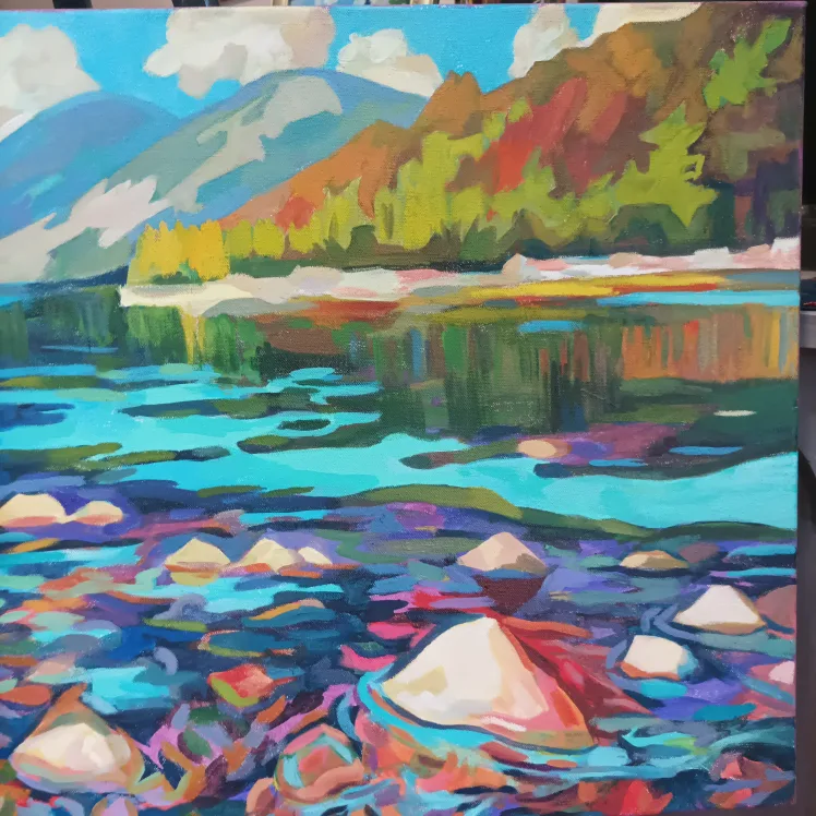 Original Acrylic Painting - Lake and Mountains image indicator(4)