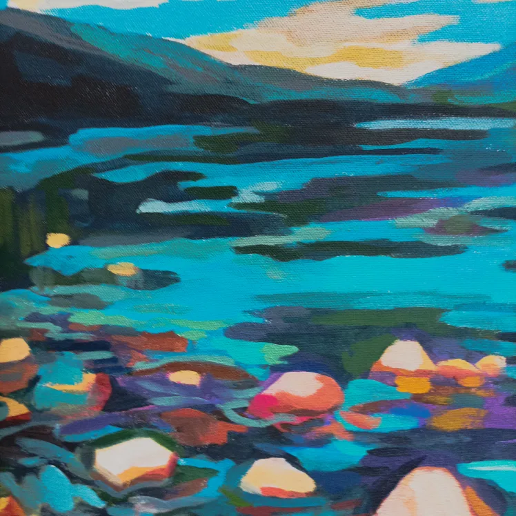 Original Acrylic Painting - Lake and Mountains image indicator(6)