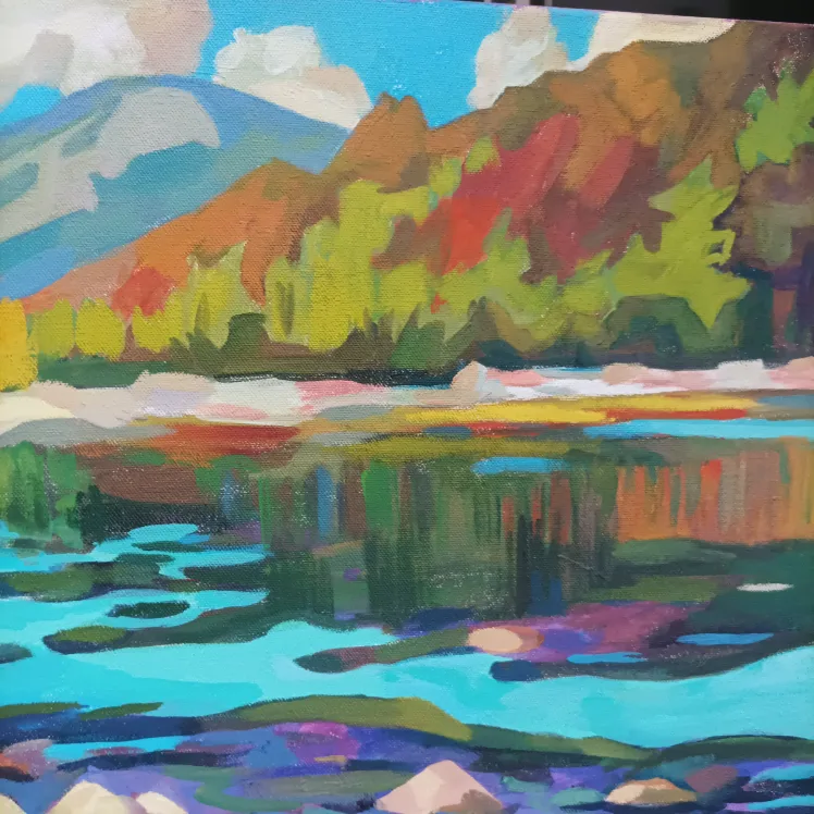 Original Acrylic Painting - Lake and Mountains image indicator(7)