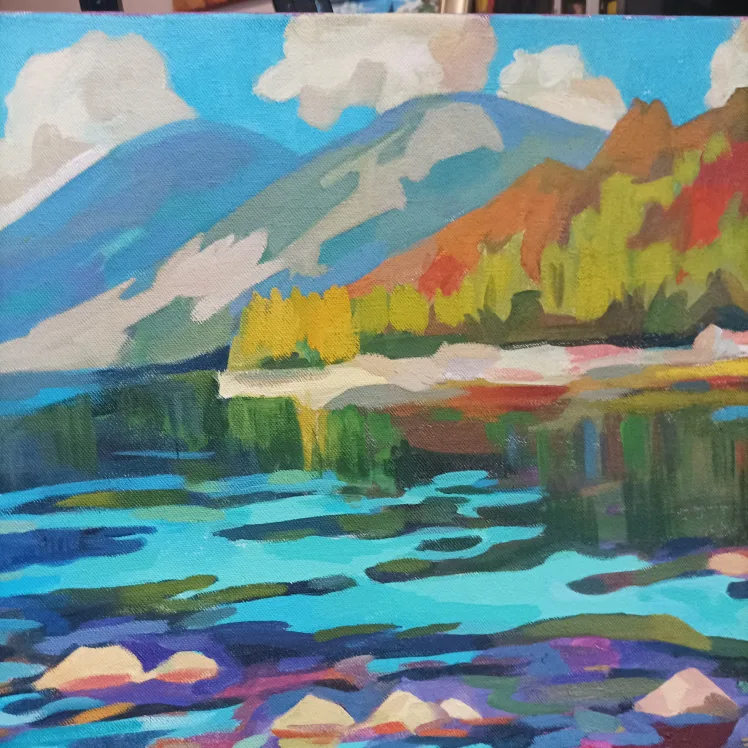 Original Acrylic Painting - Lake and Mountains image indicator(8)