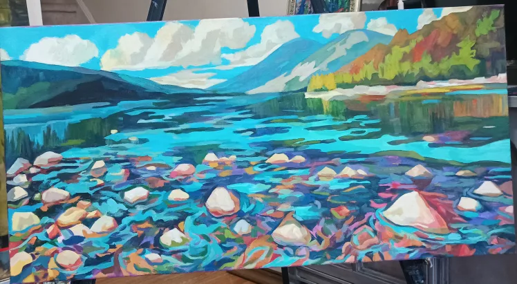 Original Acrylic Painting - Lake and Mountains image indicator(9)