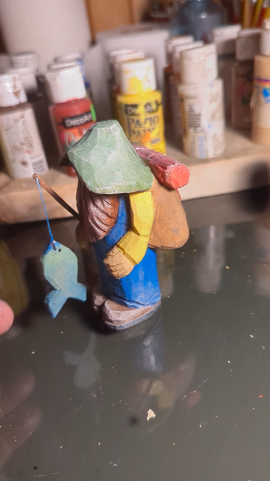 Hand-carved Wooden Fisherman Figurine