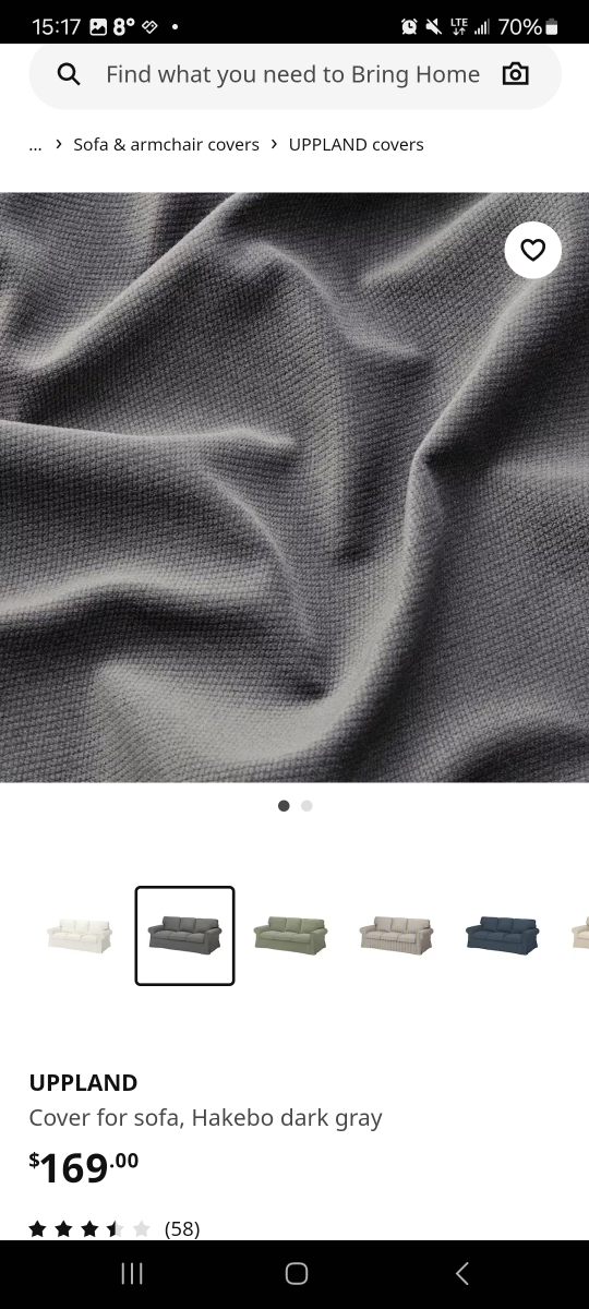 IKEA UPPÅLAND Sofa Cover, Hakebo Dark Grey - photo 2