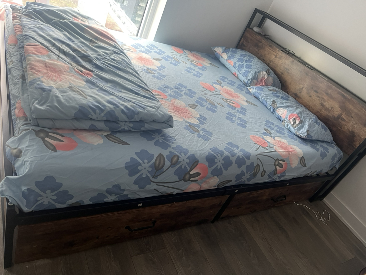 Queen Bed frame with Charging station and storage drawers (2)