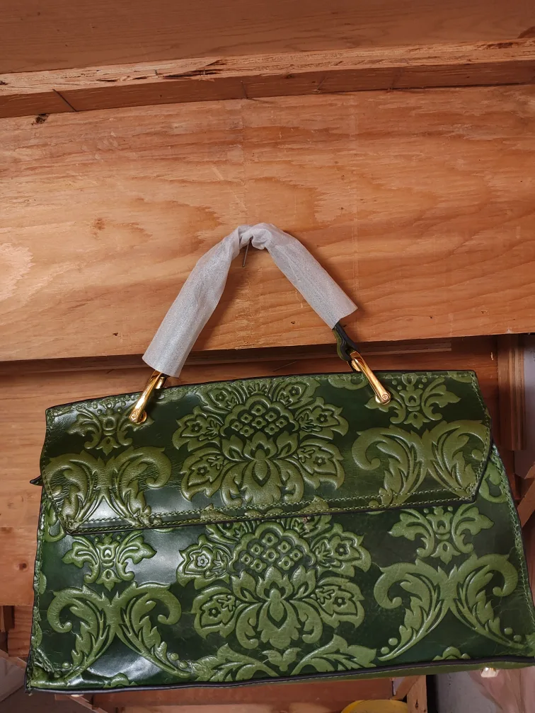Green Leather Handbag with Floral Embossed Design (Sales) image indicator(5)