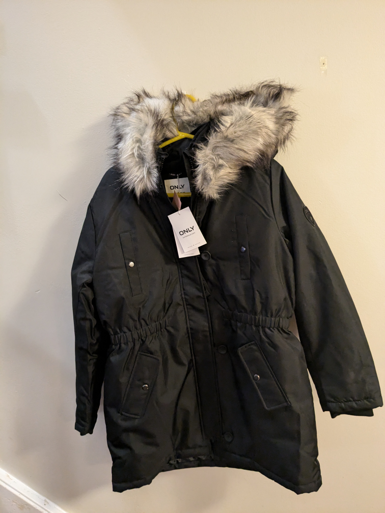 ONLY Black Winter Jacket with Fur Hood