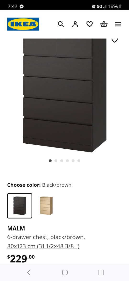 IKEA MALM 6-drawer chest, black/brown - photo 3