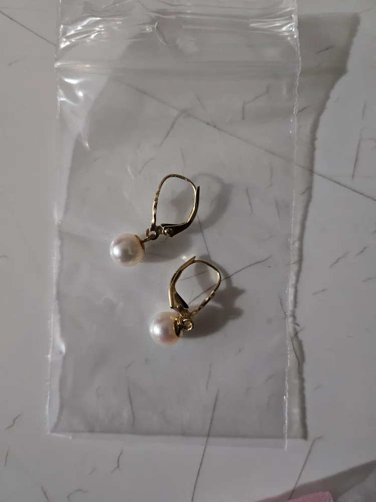 14K Real Gold Pearl Earrings thumbnail