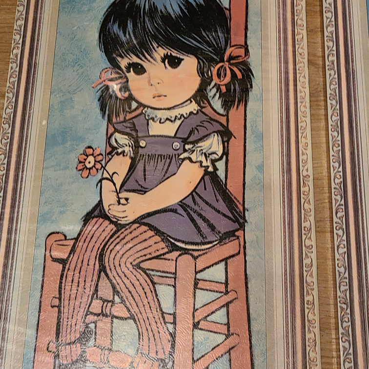 Vintage Big Eyes Boy Girl Cork Pictures Art by Lee 1971 - photo 2