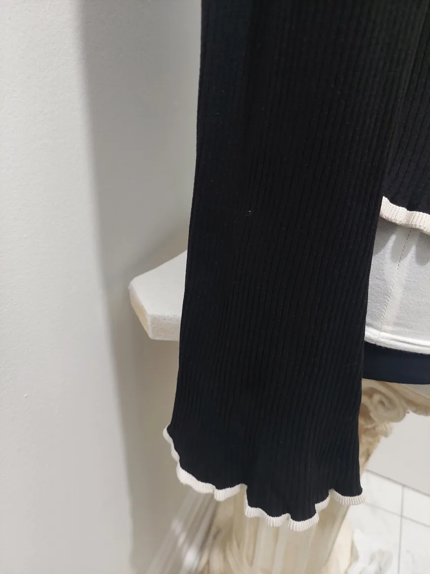 Youth or Pettite Zara Black Knit Top with White Trim image indicator(2)
