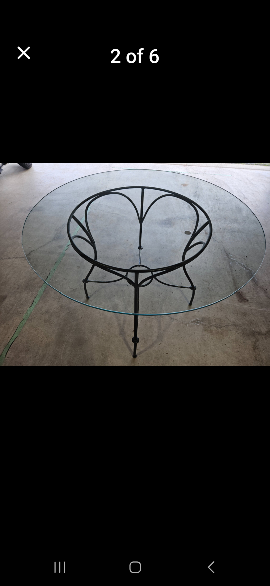 Round Glass Top Table with wrought iron frame