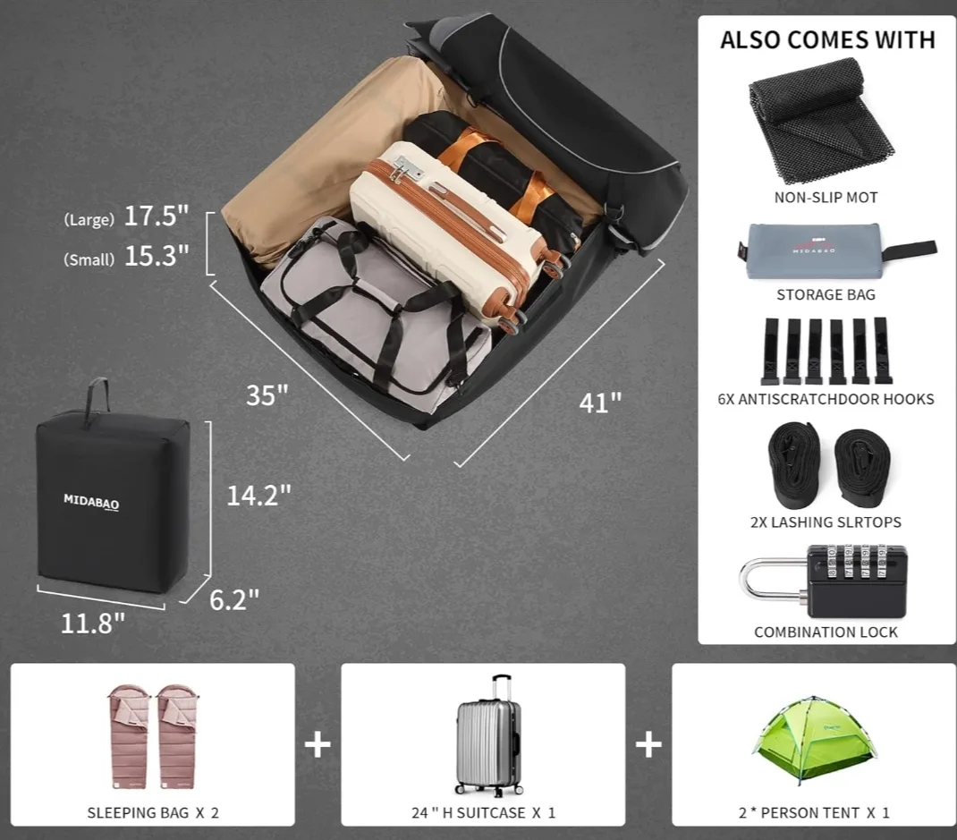 Rooftop Cargo Carrier 15 Cubic Ft, Waterproof with Anti Slip Mat image indicator(4)