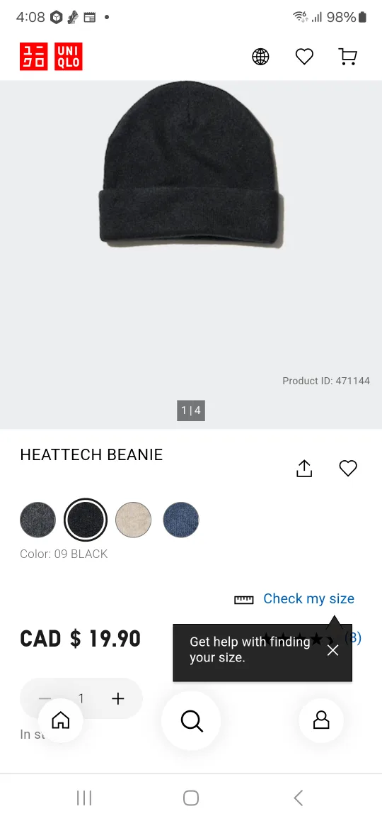 New Unisex :UNIQLO HEATTECH Beanie - Black image indicator(2)