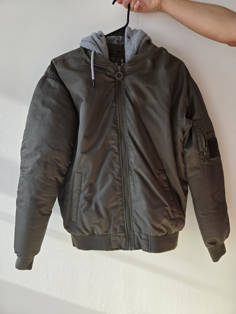 Olive Green Bomber Jacket with Detachable Hoodie