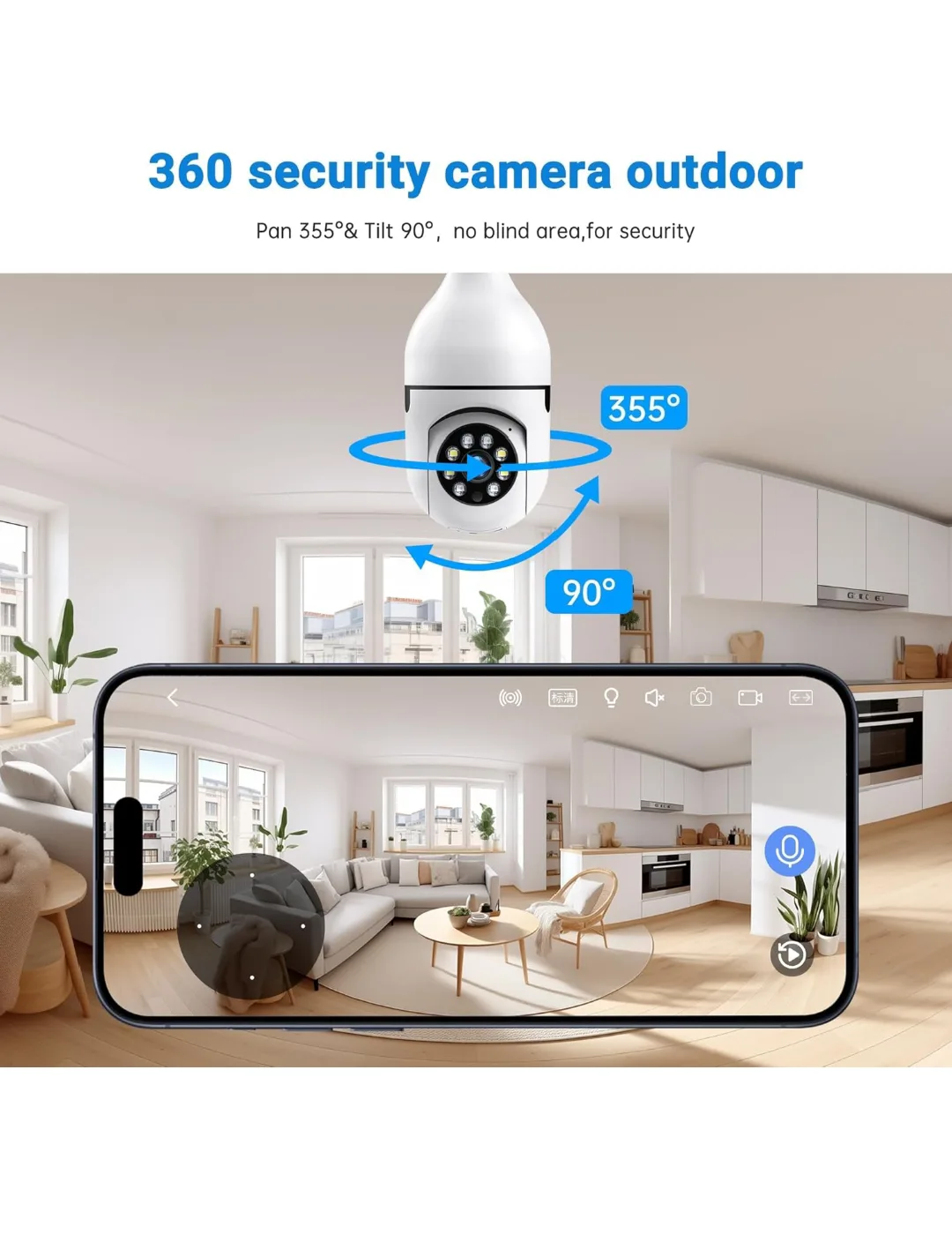 2K HD Light Bulb Security Camera with Colour Night Vision image indicator(7)