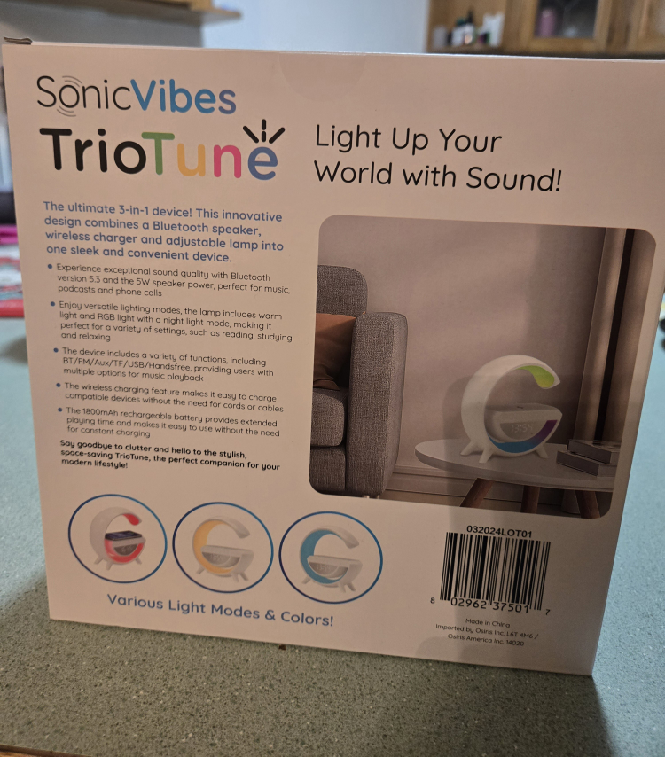 SonicVibes TrioTune Bluetooth Speaker, Wireless Charger, Lamp - photo 3