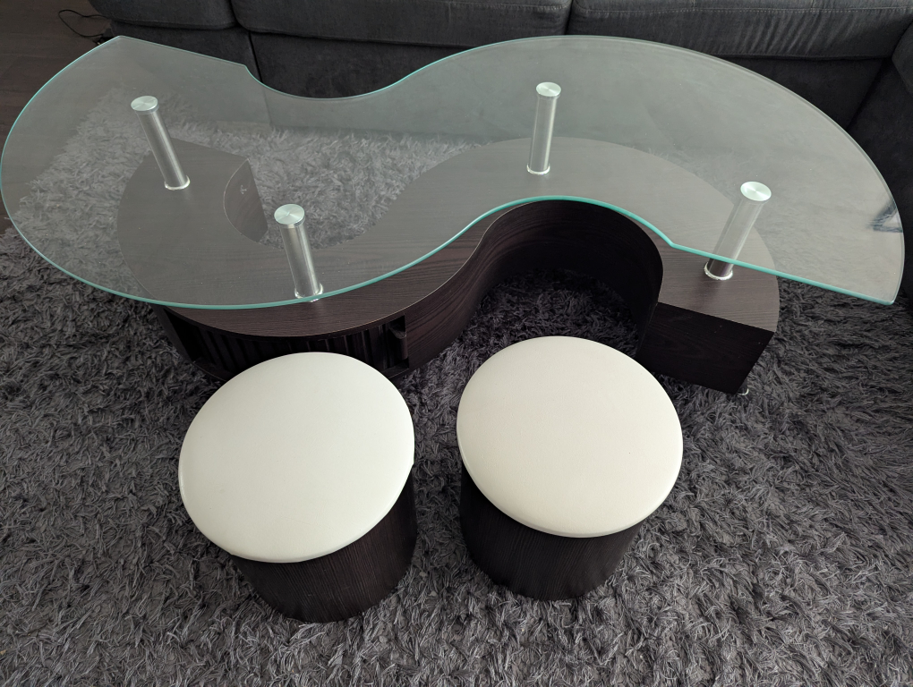 Glass Top Center Coffee Table with 2 Ottomans 4 Sale - photo 4