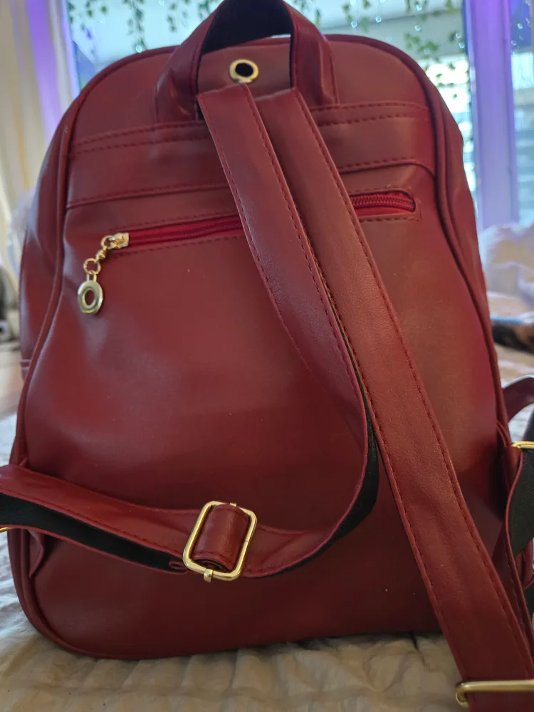 Red Quilted Backpack with Matching Makeup Pouch image indicator(3)