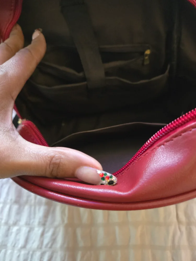 Red Quilted Backpack with Matching Makeup Pouch image indicator(4)