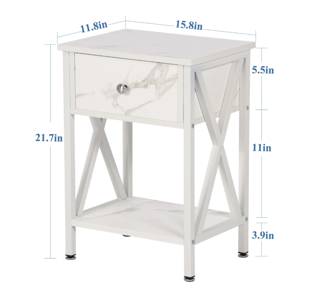2 White Nightstands with Drawer and Shelf - photo 2