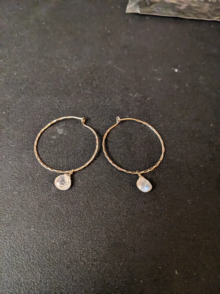 #ThriftyPicks - Silver Hoop Earrings with Moonstone Dangles image indicator(3)