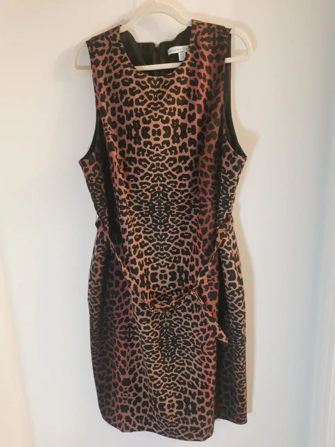 Le Chateau Leopard Print Dress with Rhinestone Belt Buckle thumbnail