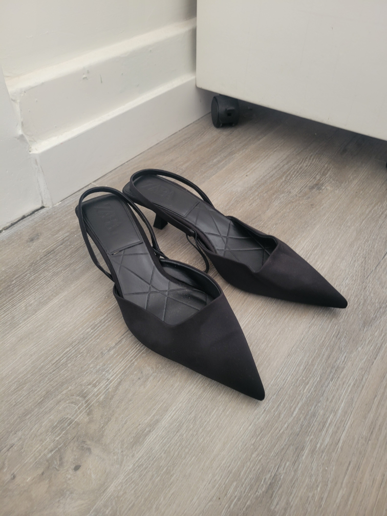 Zara Black Pointed Toe Slingback Heels