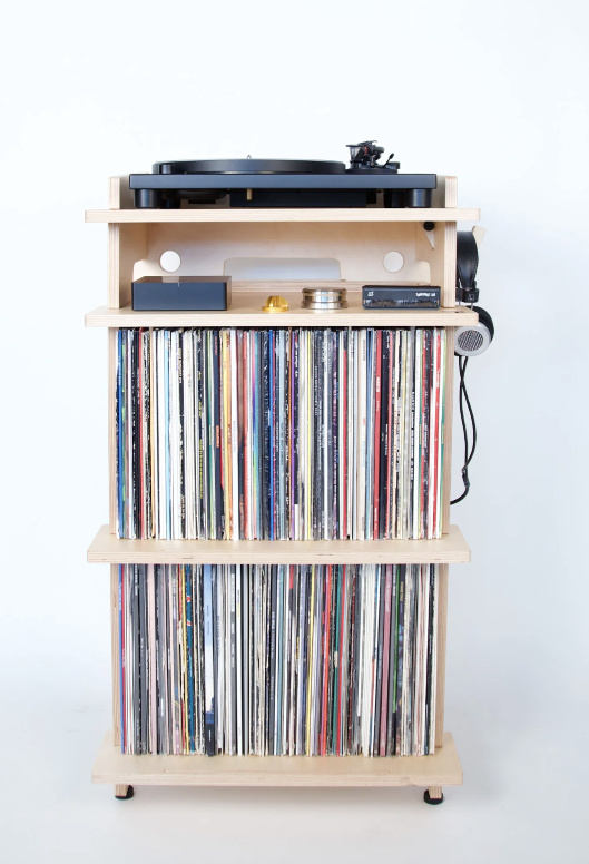 Solid wood record stand