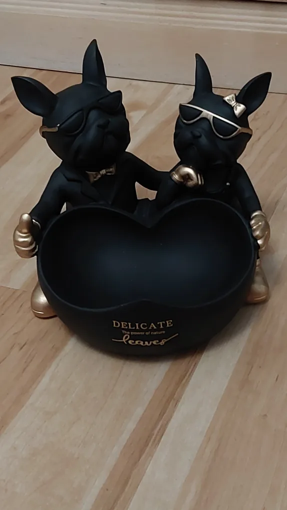 BNIB Cute Bulldog Couple Heart-Shaped Dish- green & black image indicator(4)