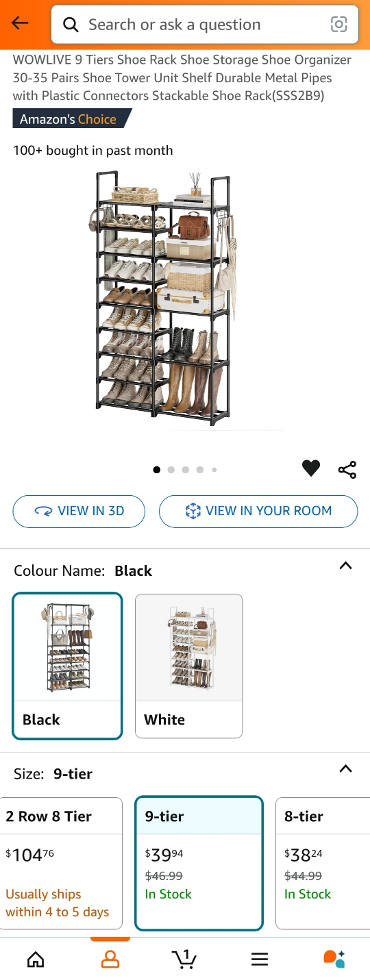 9-Tier Shoe Rack Storage Organizer