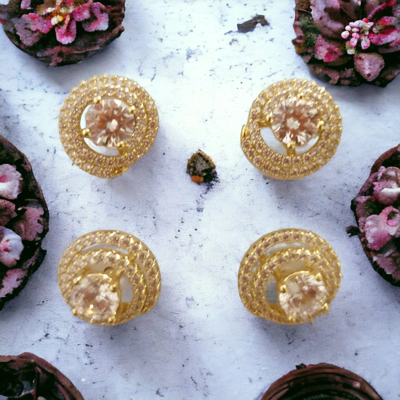 Romanian Gold Tone Spiral Snail Stud Earrings