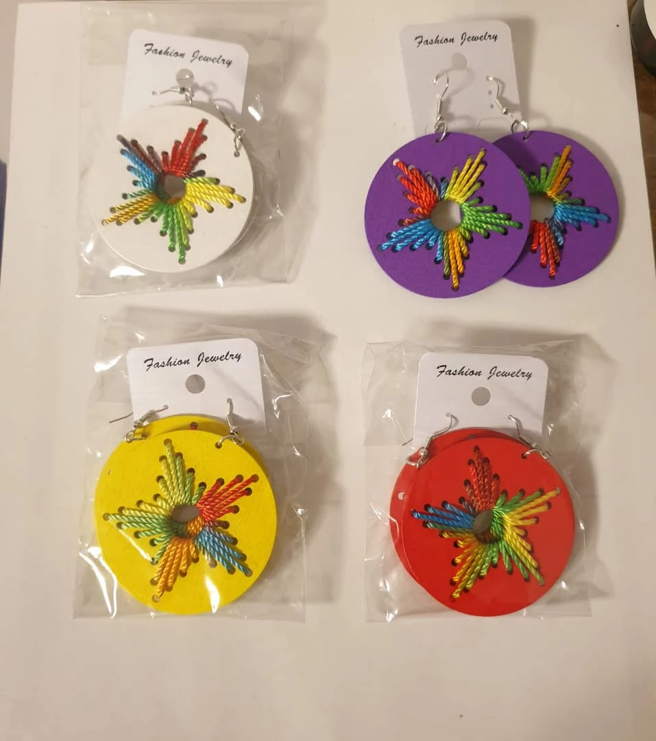 Rainbow Starburst Wooden Earrings