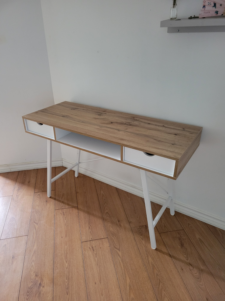 White Wood Desk with Two Drawers