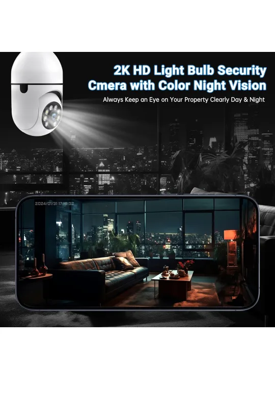2K HD Light Bulb Security Camera with Colour Night Vision image indicator(5)