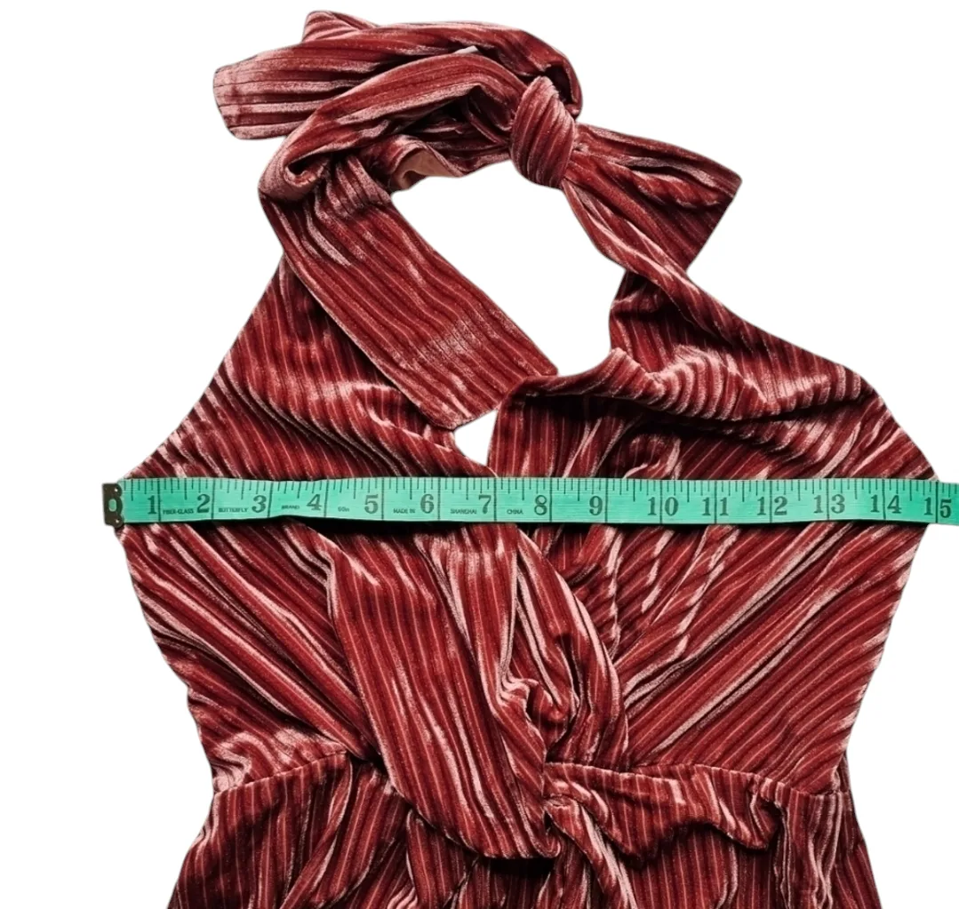 NWT Burgundy Ribbed Veloour Halter Mini Dress image indicator(7)