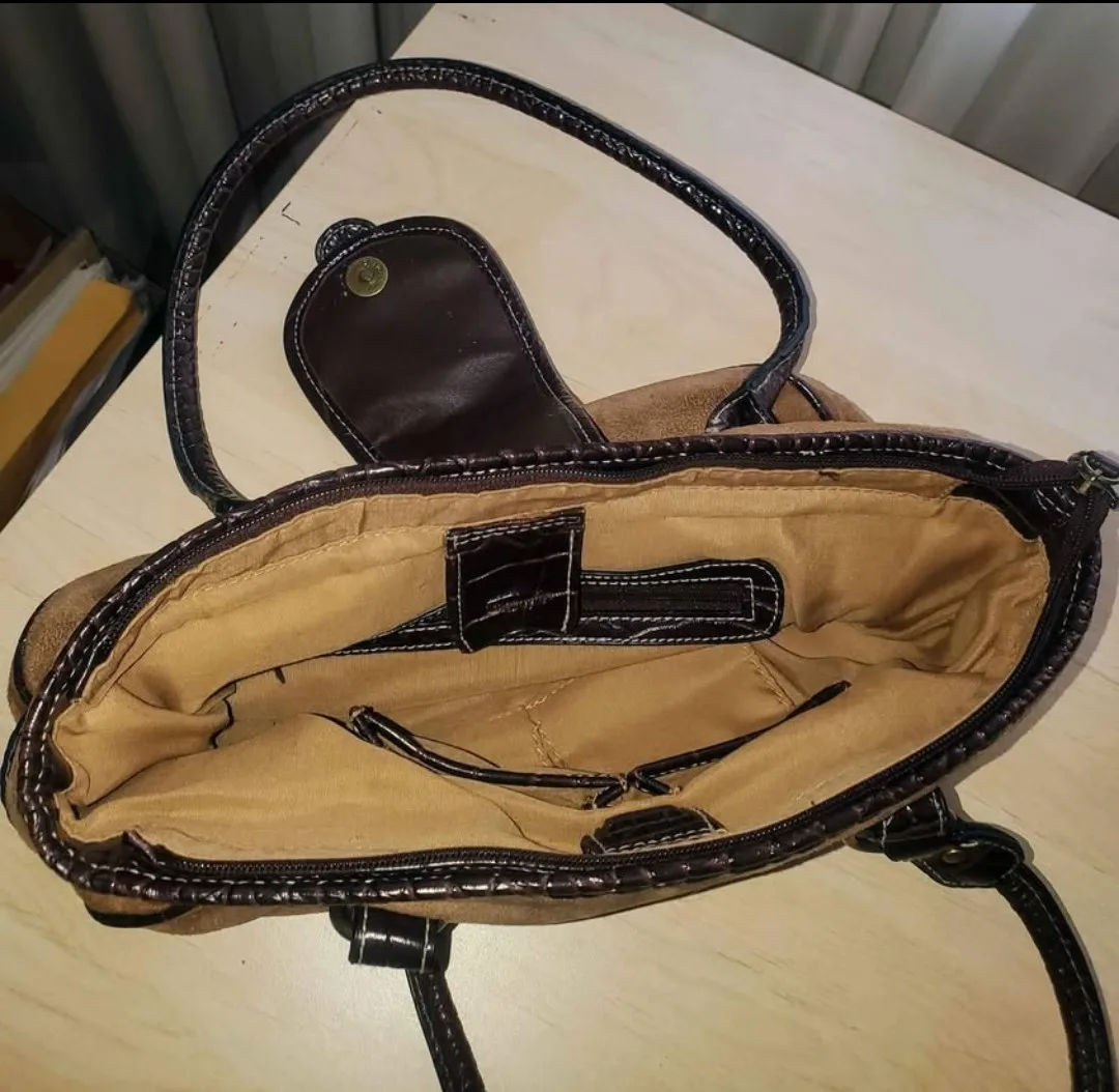 Tan and Brown Sachel Handbag with leather detailing image indicator(5)