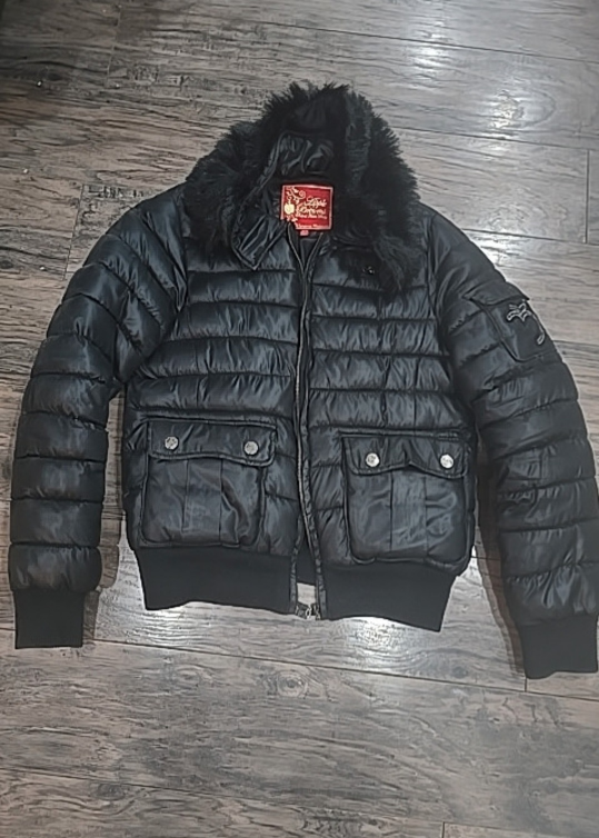 Black Puffer Jacket with Faux Fur Collar