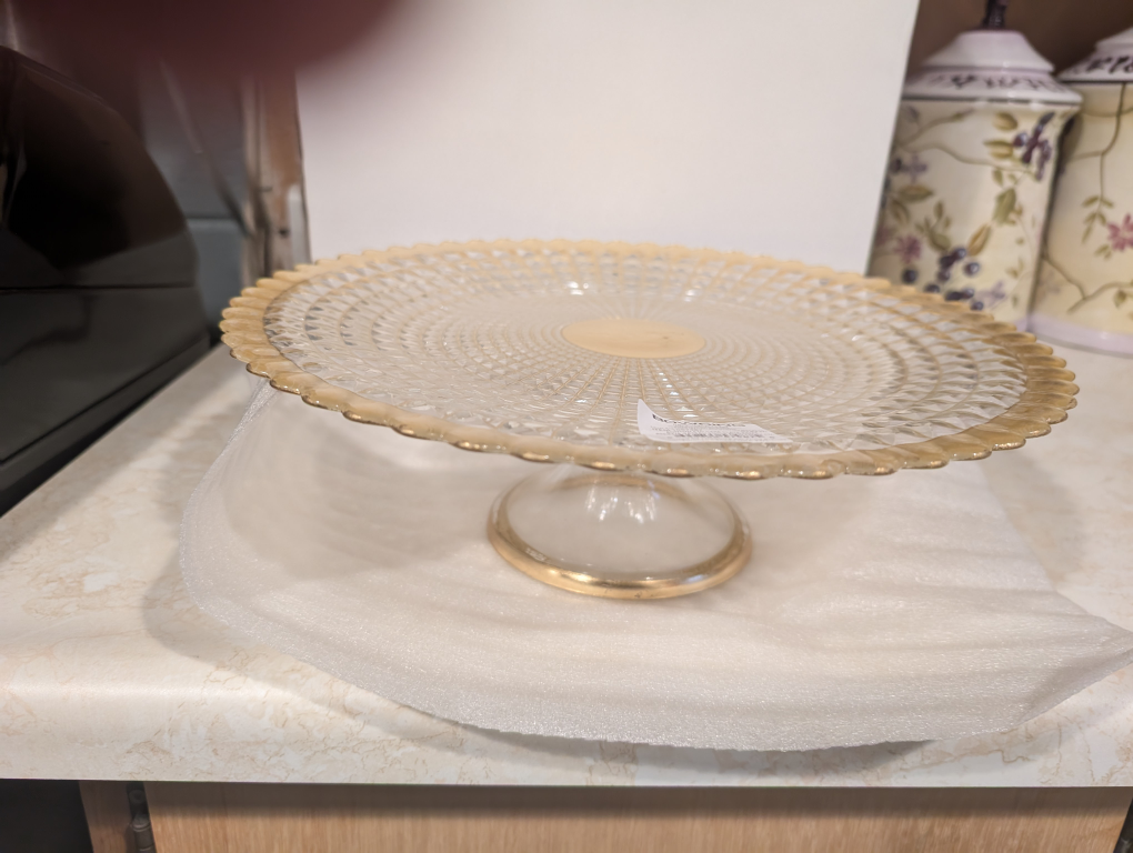 Bowring Glass Cake Stand with Gold Trim - photo 2