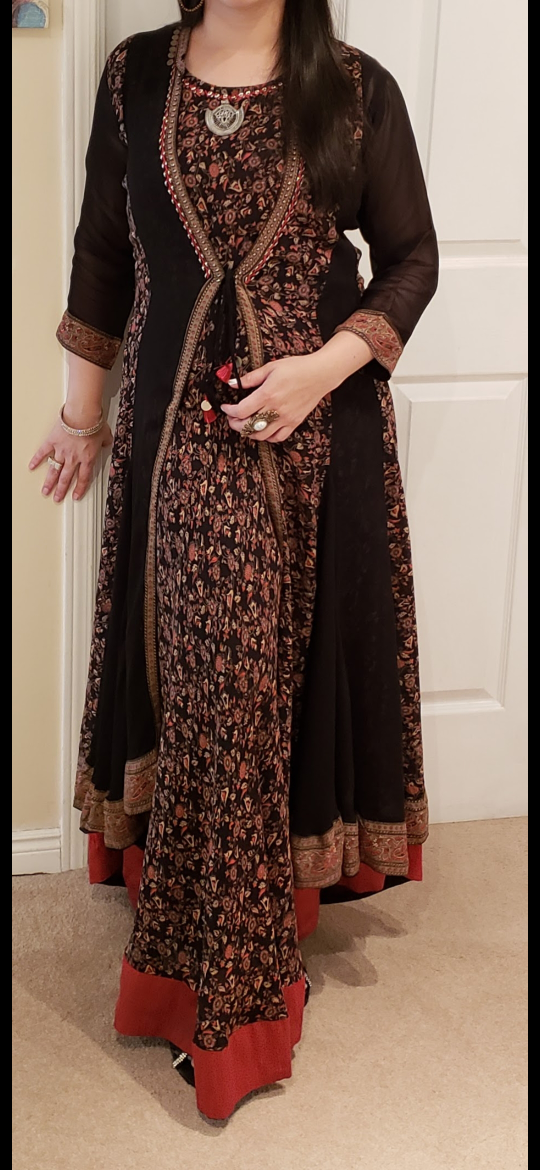 Black and Red Floral Long Kurta