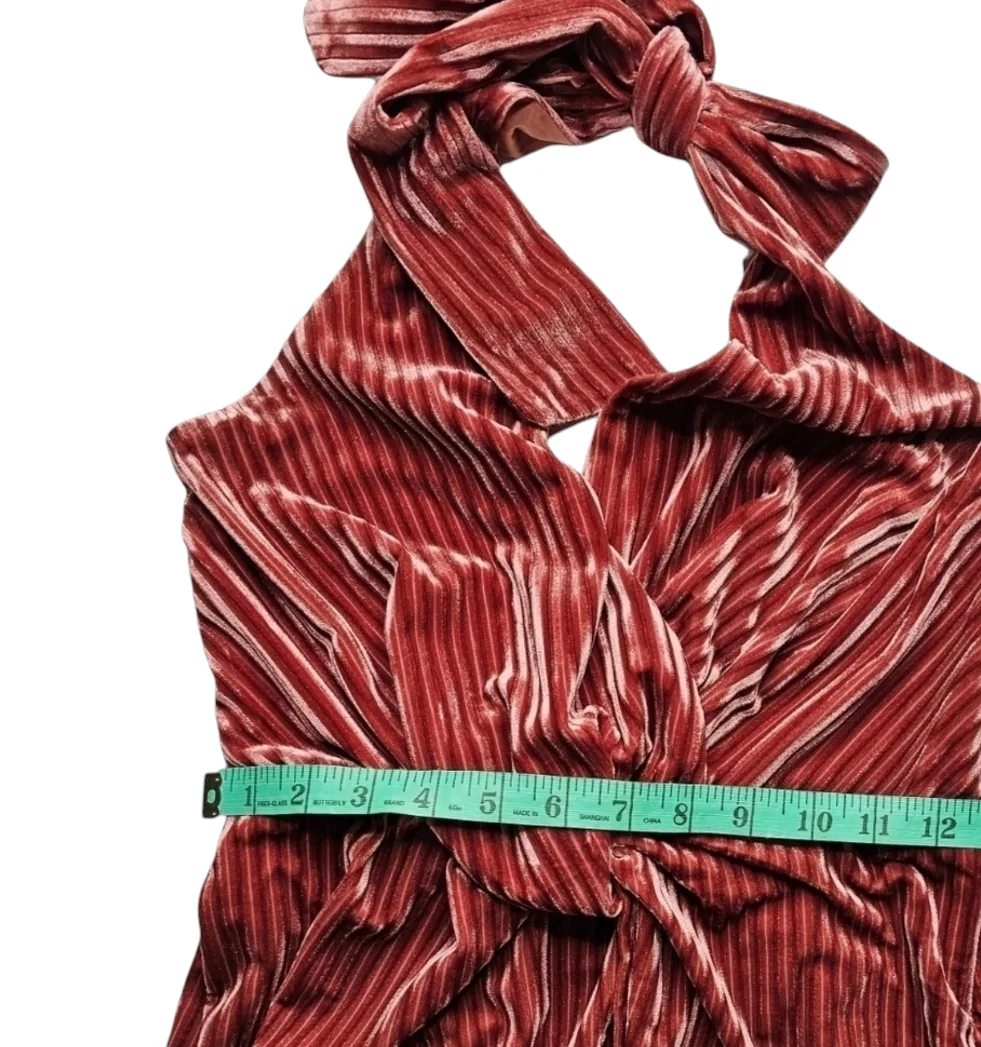 NWT Burgundy Ribbed Veloour Halter Mini Dress image indicator(8)
