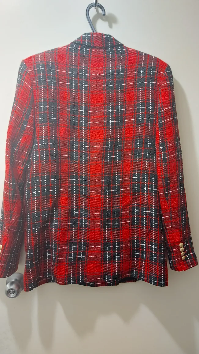 Zara Red Plaid Blazer image indicator(4)