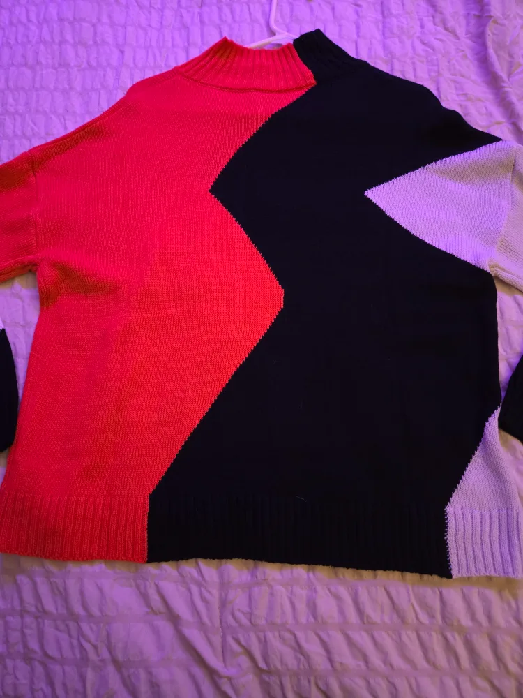 Orange, Black, and White Colour Block Mock Neck Sweater thumbnail