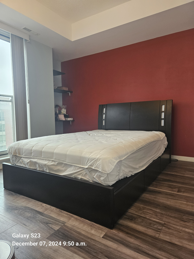 Black Platform Bed Frame with Storage, includes Double Mattress
