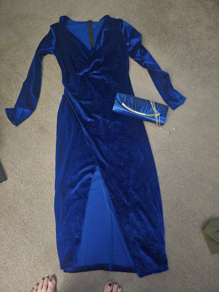 Blue Velvet Dress with Glitter