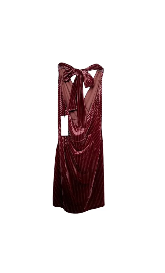 NWT Burgundy Ribbed Veloour Halter Mini Dress image indicator(2)