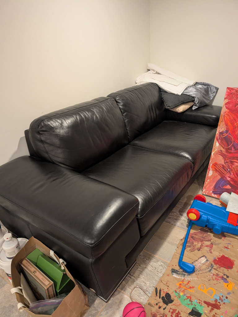 Piuattro Black Leather Sofa made in Italy