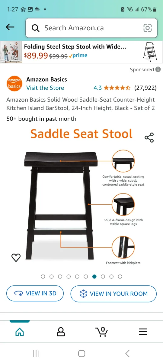 Amazon Basics Counter Height Stool - Set of 2 image indicator(4)
