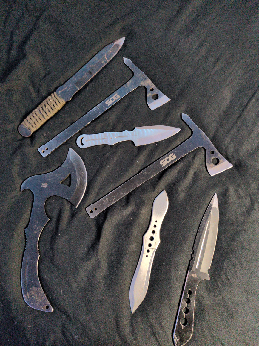 used throwing hatchets and knives