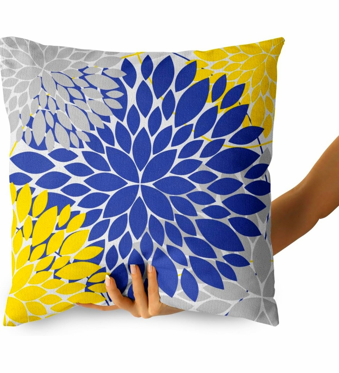 Navy Blue & Yellow Dahlia Pillow Covers, 18x18” Set of 2 - photo 4